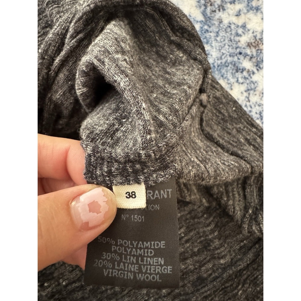 Isabel Marant Etoile Gray Malange jersey Ruffled Long Sleeve Top Malo Womens 38 - Picture 9 of 11